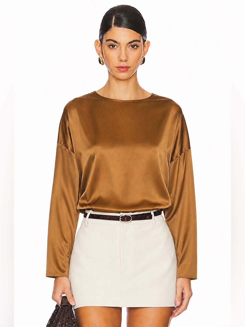 Vince. • Silk crew neck slit hem blouse